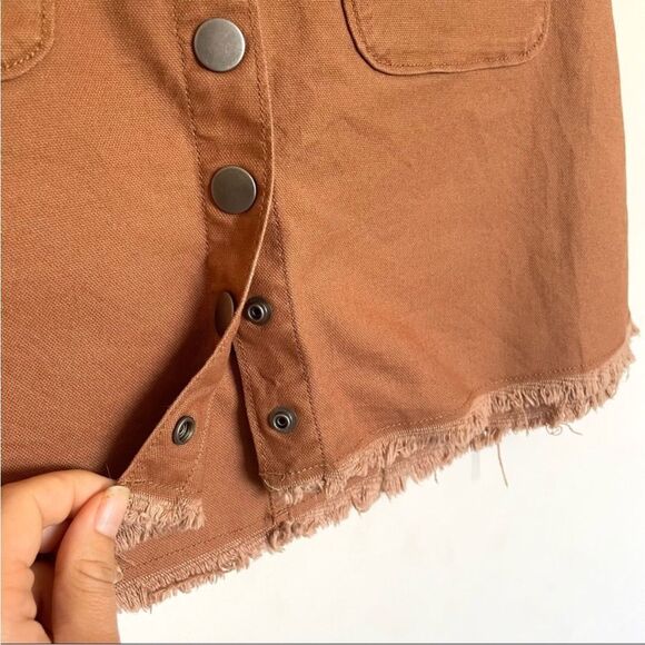 Madewell High Waist Snap Button Skirt Tan Denim Raw Hem Pockets Mini Pencil - Picture 7 of 15
